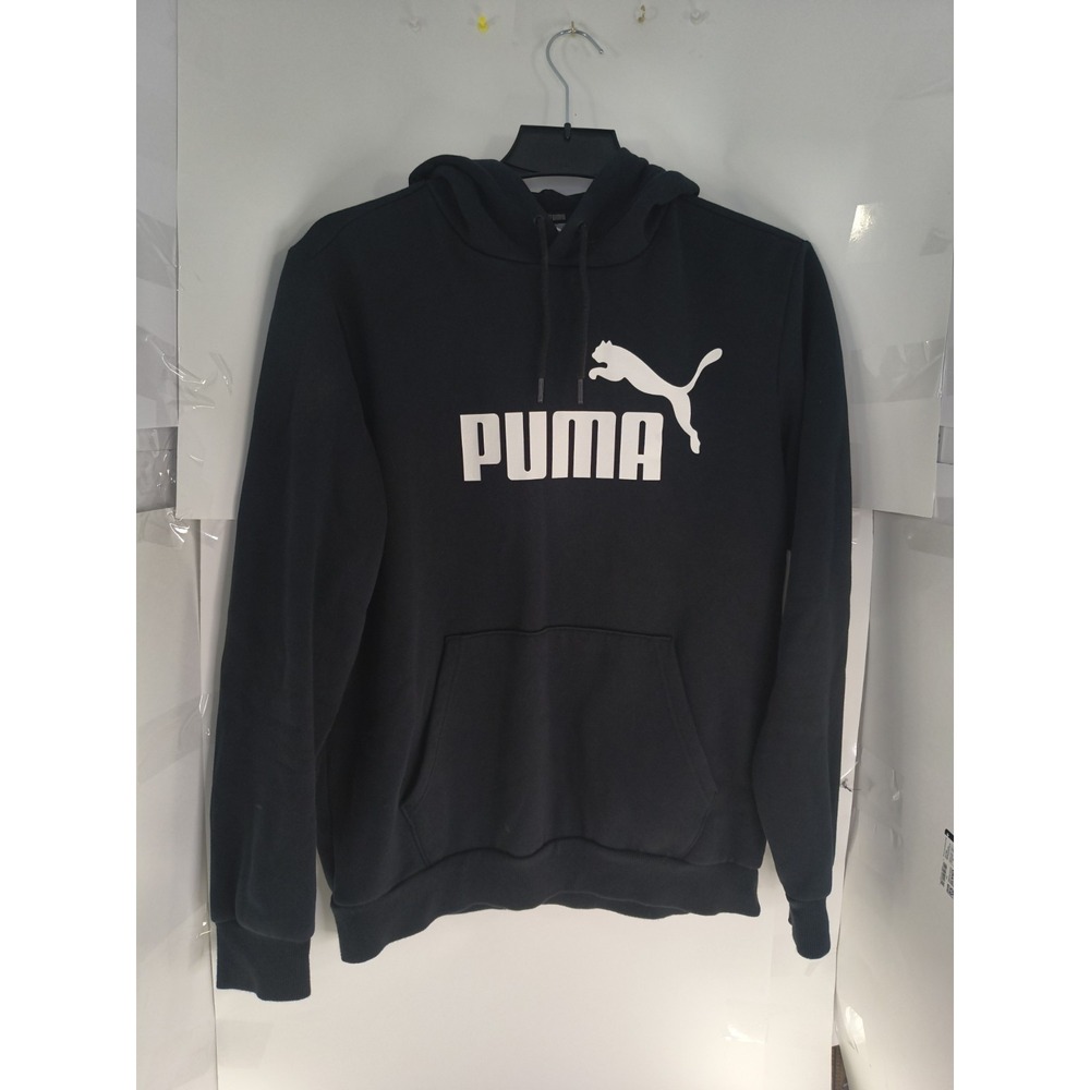 Puma Hoodie Mens M Black Pullover Sweatshirt Big Logo Athletic Pocket